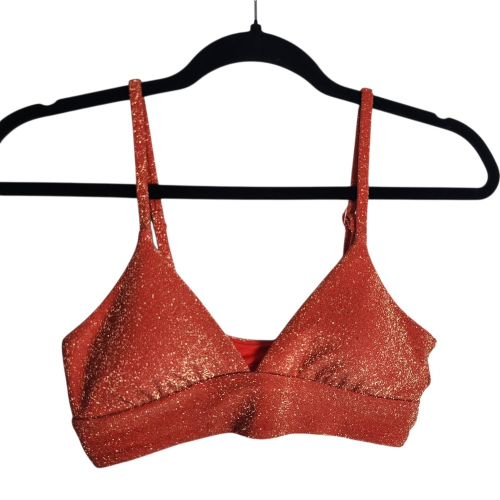 Aerie Real Good orange Gold Shimmer Metallic Triangle Bikini Top Small